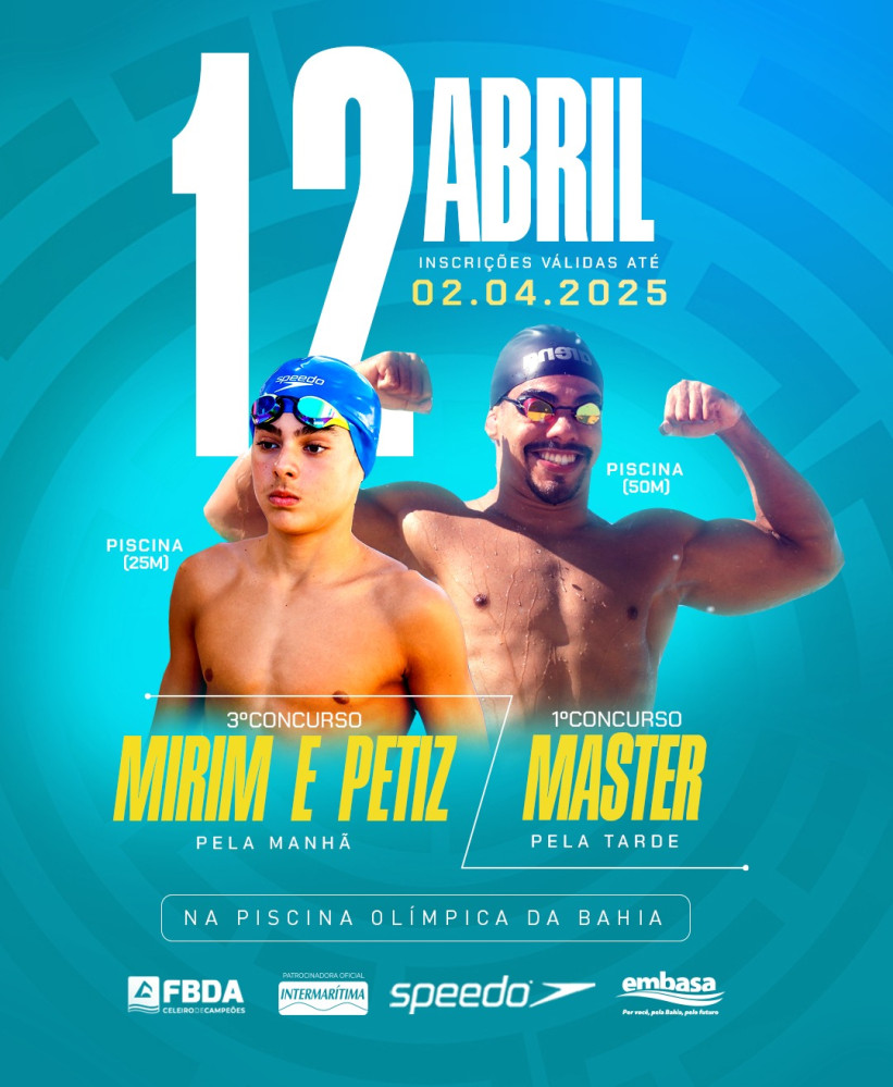 Piscina Olímpica da Bahia recebe competição com atletas Mirim/Petiz e Masters neste sábado (12)