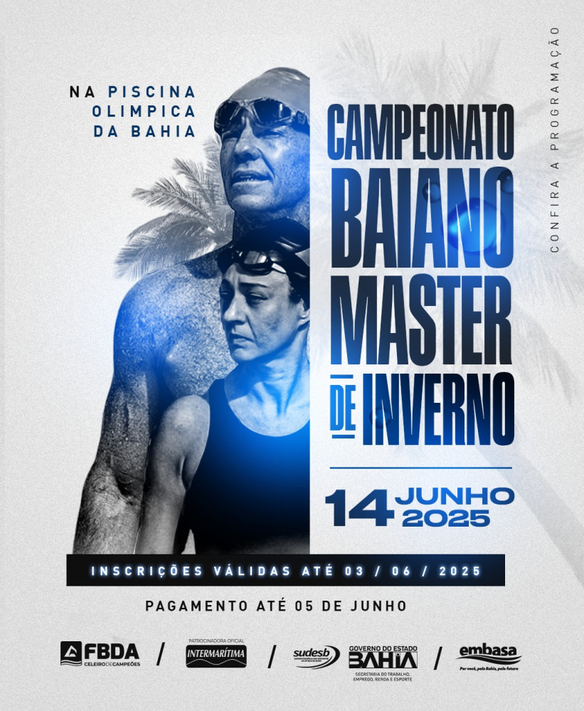 Campeonato Baiano Master de Inverno 2025 será disputado neste sábado na Piscina Olímpica da Bahia