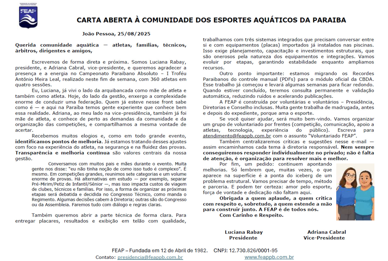 CARTA ABERTA à comunidade aquática