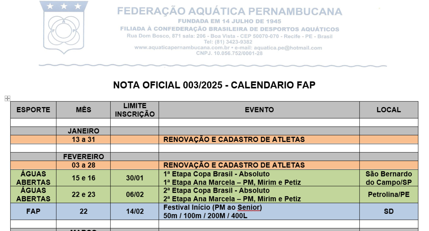 CALENDARIO FAP - 2025